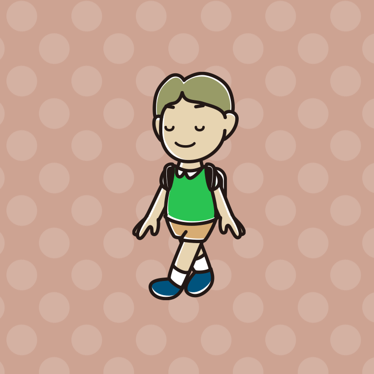 通学中に目を閉じる小学生男子のイラスト【色、背景あり】PNG