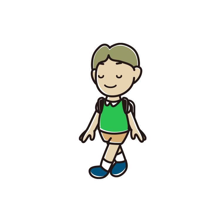 通学中に目を閉じる小学生男子のイラスト【色あり、背景なし】透過PNG