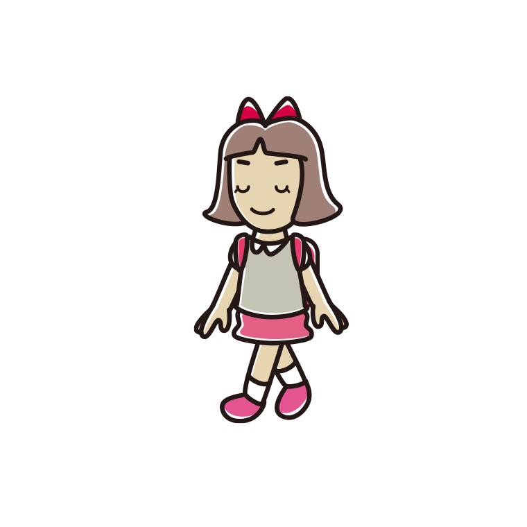 通学中に目を閉じる小学生女子のイラスト【色あり、背景なし】透過PNG