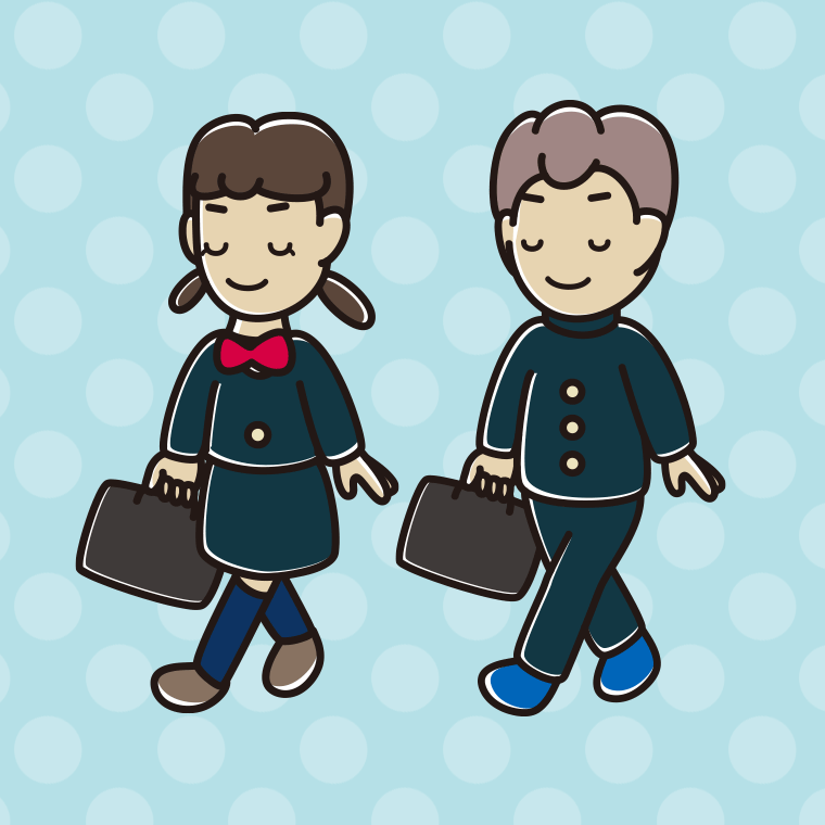 【フリー素材】通学中に目を閉じる中学生のイラスト