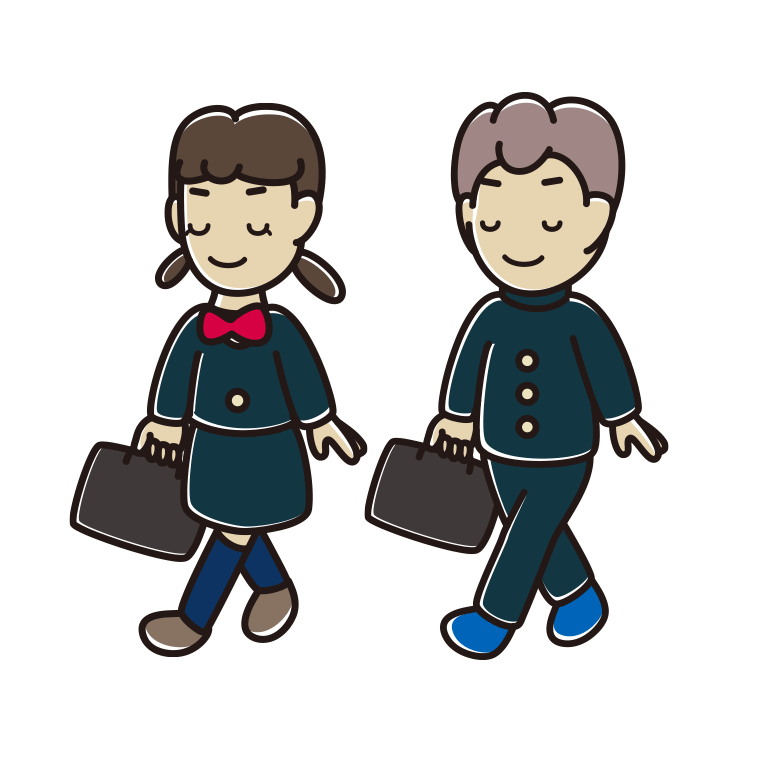 通学中に目を閉じる中学生のイラスト【色あり、背景なし】透過PNG