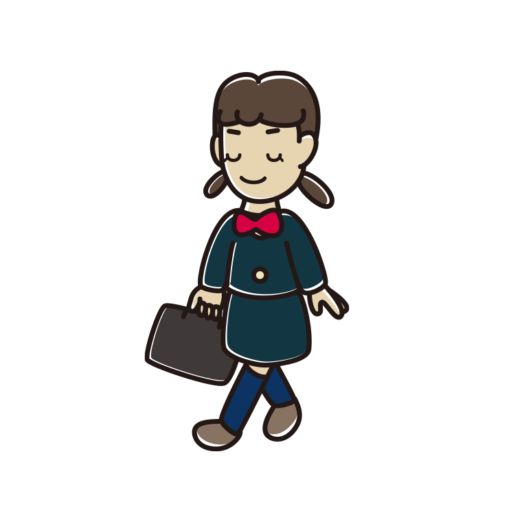 通学中に目を閉じる女子中学生のイラスト【色あり、背景なし】透過PNG