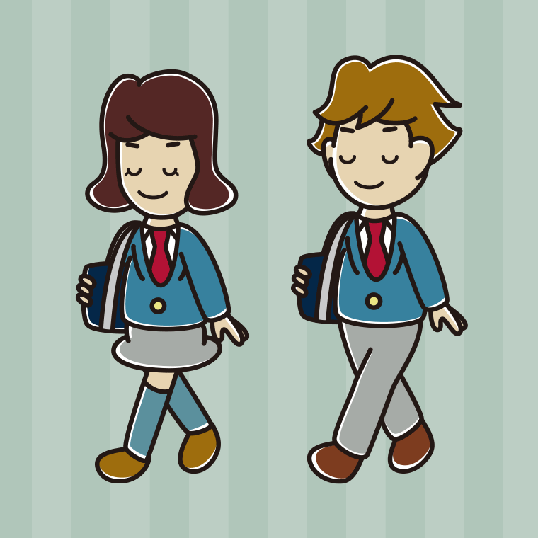 通学中に目を閉じる高校生のイラスト【色、背景あり】PNG