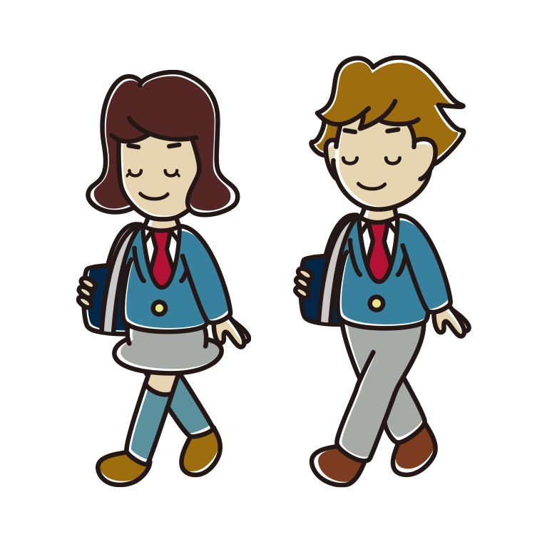 通学中に目を閉じる高校生のイラスト【色あり、背景なし】透過PNG