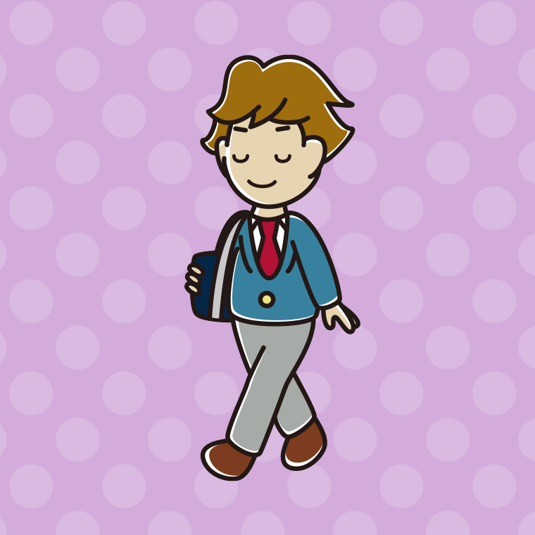 通学中に目を閉じる男子高校生のイラスト【色、背景あり】PNG