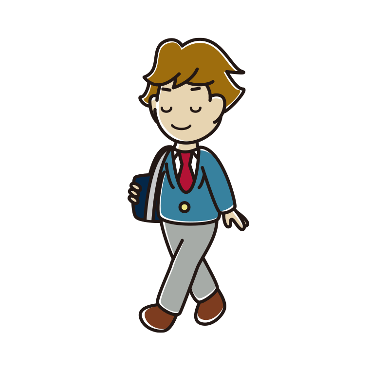 通学中に目を閉じる男子高校生のイラスト【色あり、背景なし】透過PNG