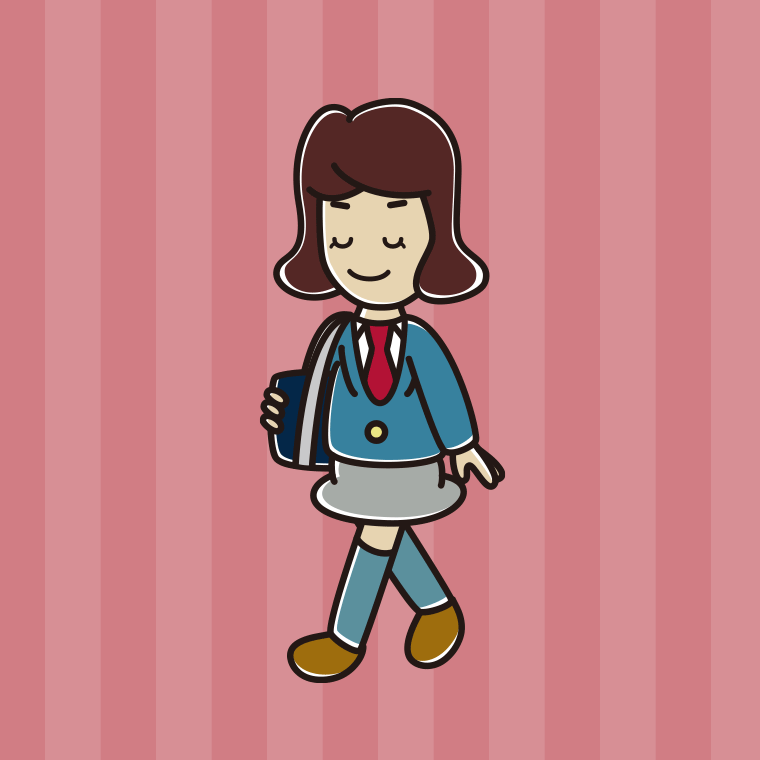 通学中に目を閉じる女子高校生のイラスト【色、背景あり】PNG