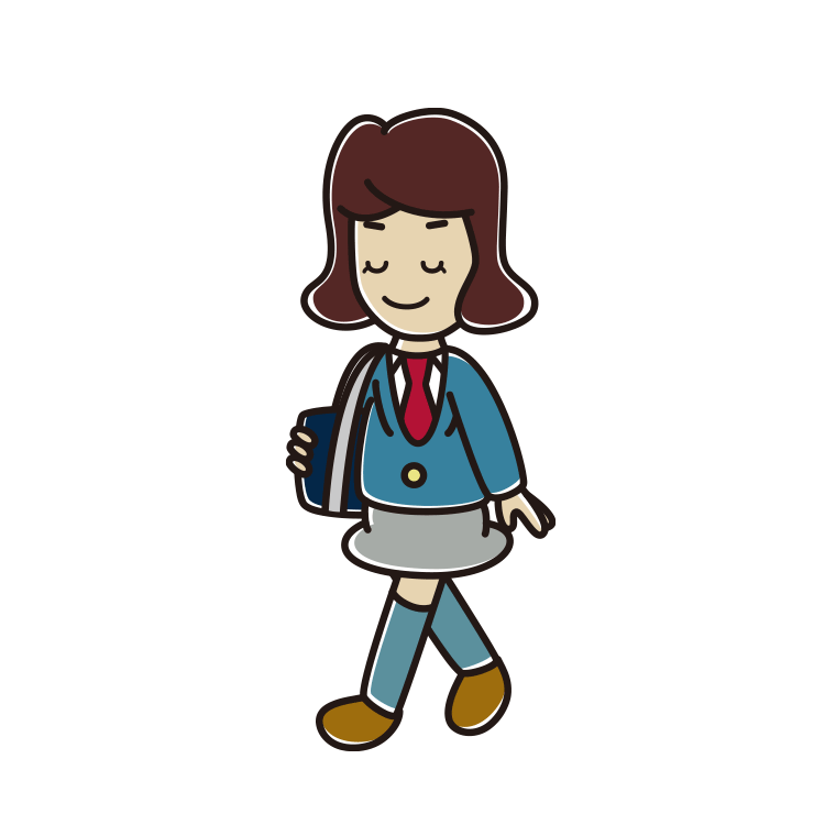 通学中に目を閉じる女子高校生のイラスト【色あり、背景なし】透過PNG