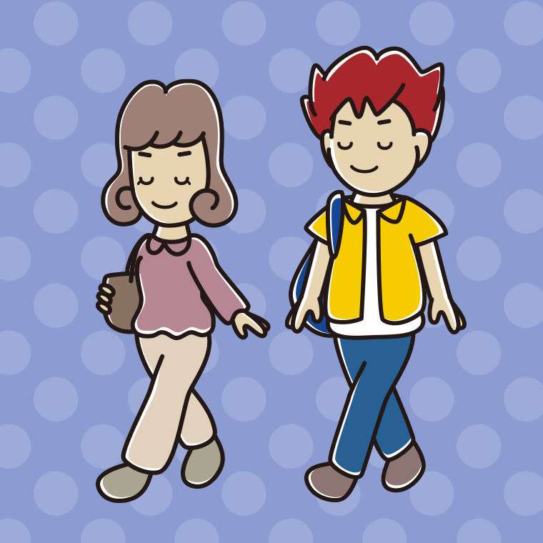 通学中に目を閉じる大学生のイラスト【色、背景あり】PNG