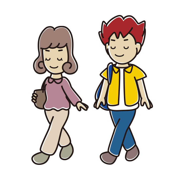 通学中に目を閉じる大学生のイラスト【色あり、背景なし】透過PNG