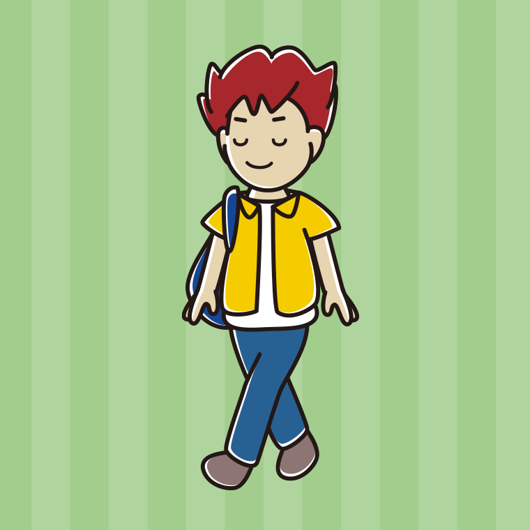 通学中に目を閉じる男子大学生のイラスト【色、背景あり】PNG