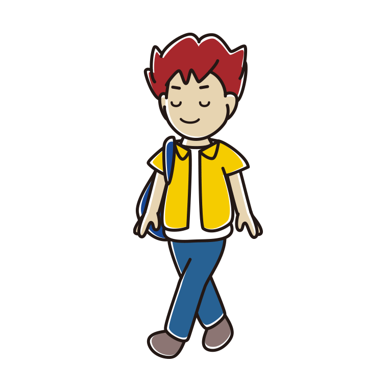 通学中に目を閉じる男子大学生のイラスト【色あり、背景なし】透過PNG