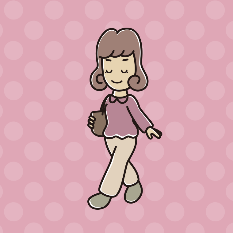 通学中に目を閉じる女子大学生のイラスト【色、背景あり】PNG