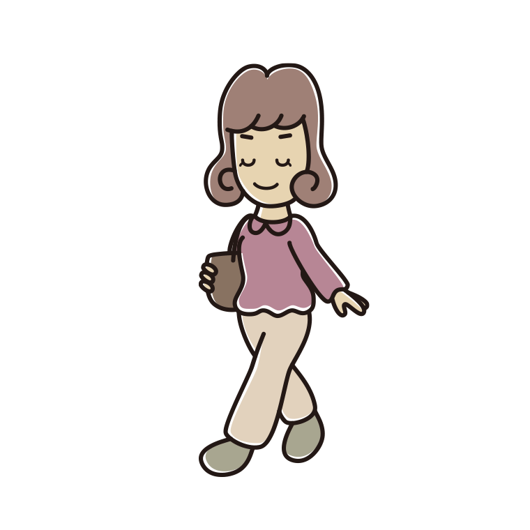 通学中に目を閉じる女子大学生のイラスト【色あり、背景なし】透過PNG