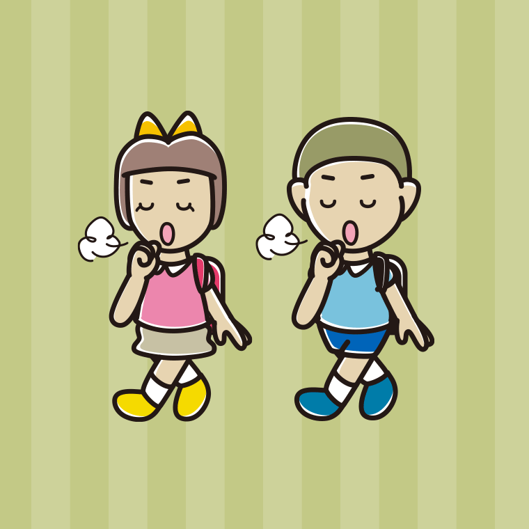通学中に咳払いする新小学一年生のイラスト【色、背景あり】PNG