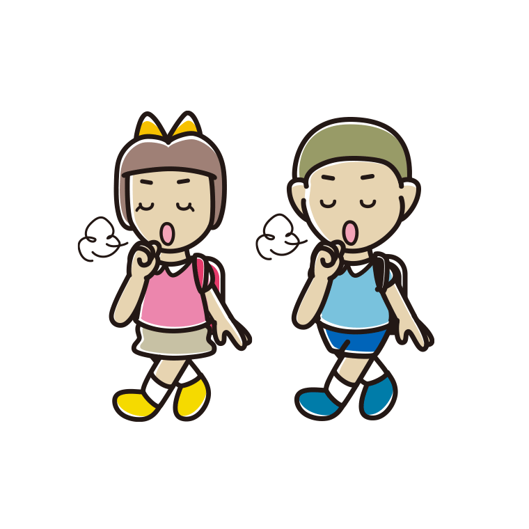 通学中に咳払いする新小学一年生のイラスト【色あり、背景なし】透過PNG