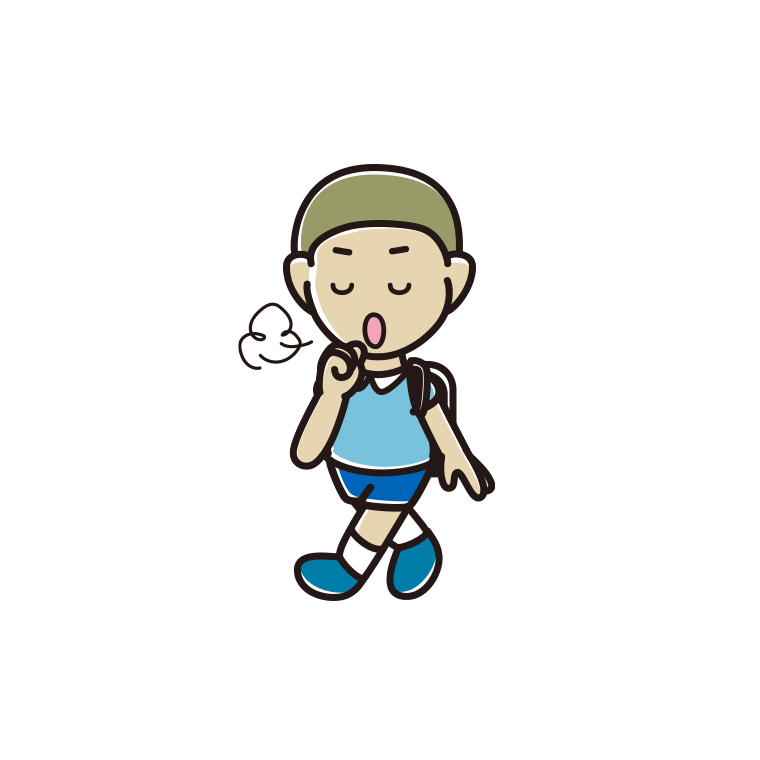 通学中に咳払いする新小学一年生男子のイラスト【色あり、背景なし】透過PNG
