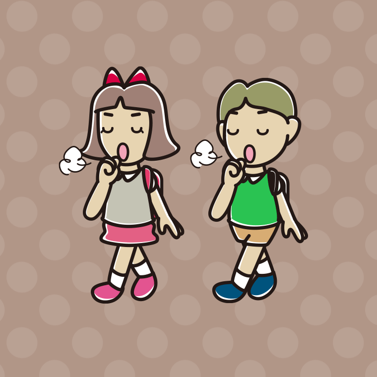 通学中に咳払いする小学生のイラスト【色、背景あり】PNG