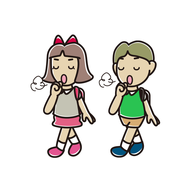 通学中に咳払いする小学生のイラスト【色あり、背景なし】透過PNG