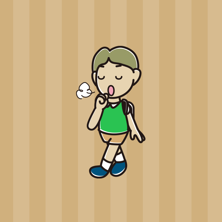 通学中に咳払いする小学生男子のイラスト【色、背景あり】PNG