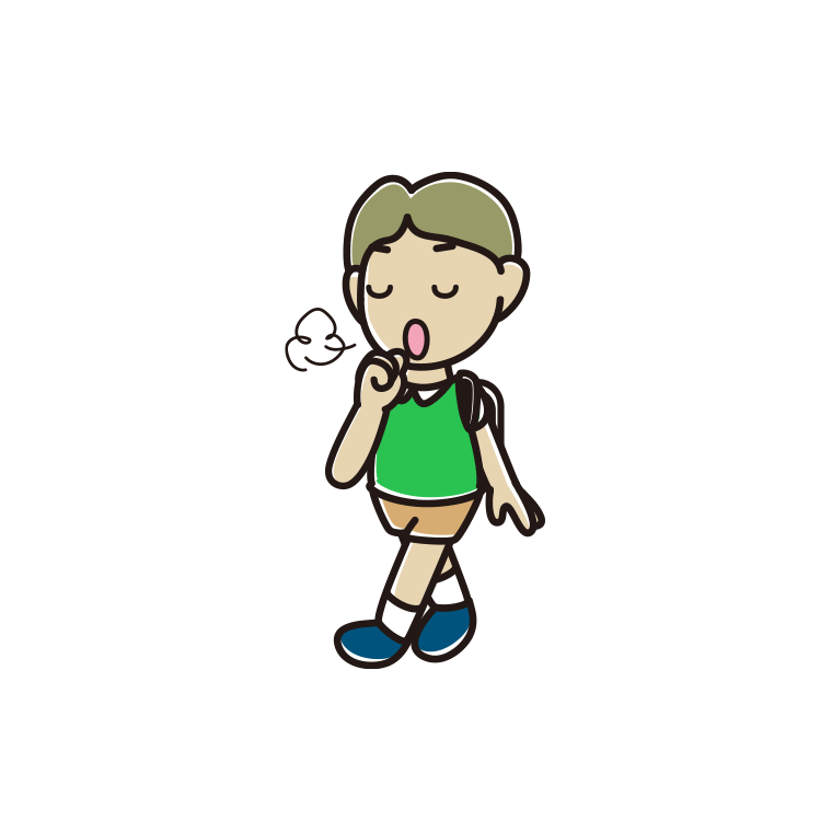 通学中に咳払いする小学生男子のイラスト【色あり、背景なし】透過PNG