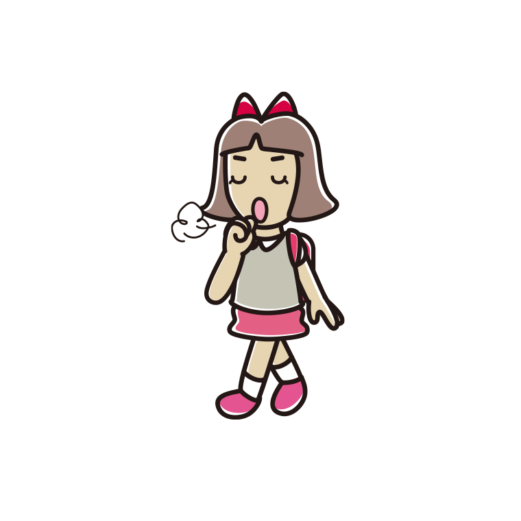 通学中に咳払いする小学生女子のイラスト【色あり、背景なし】透過PNG