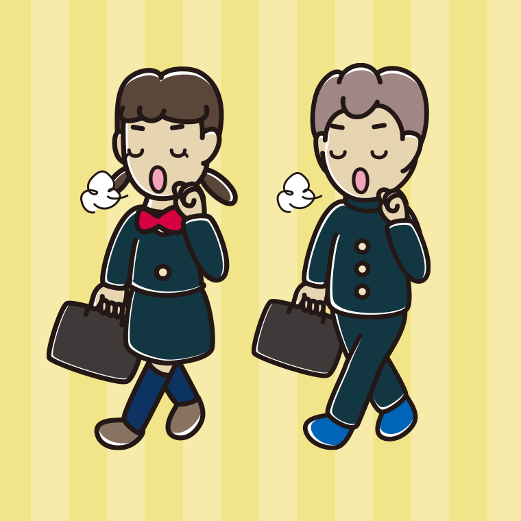 通学中に咳払いする中学生のイラスト【色、背景あり】PNG