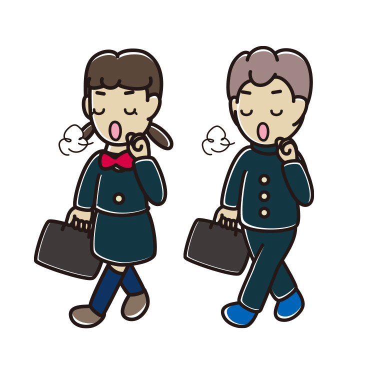 通学中に咳払いする中学生のイラスト【色あり、背景なし】透過PNG