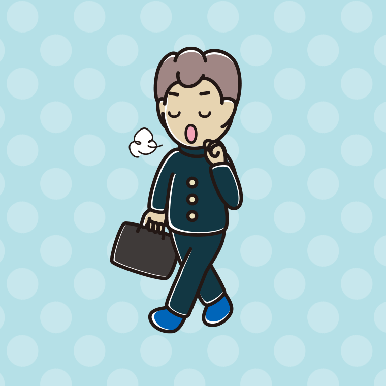 通学中に咳払いする男子中学生のイラスト【色、背景あり】PNG