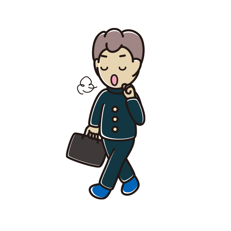 通学中に咳払いする男子中学生のイラスト【色あり、背景なし】透過PNG