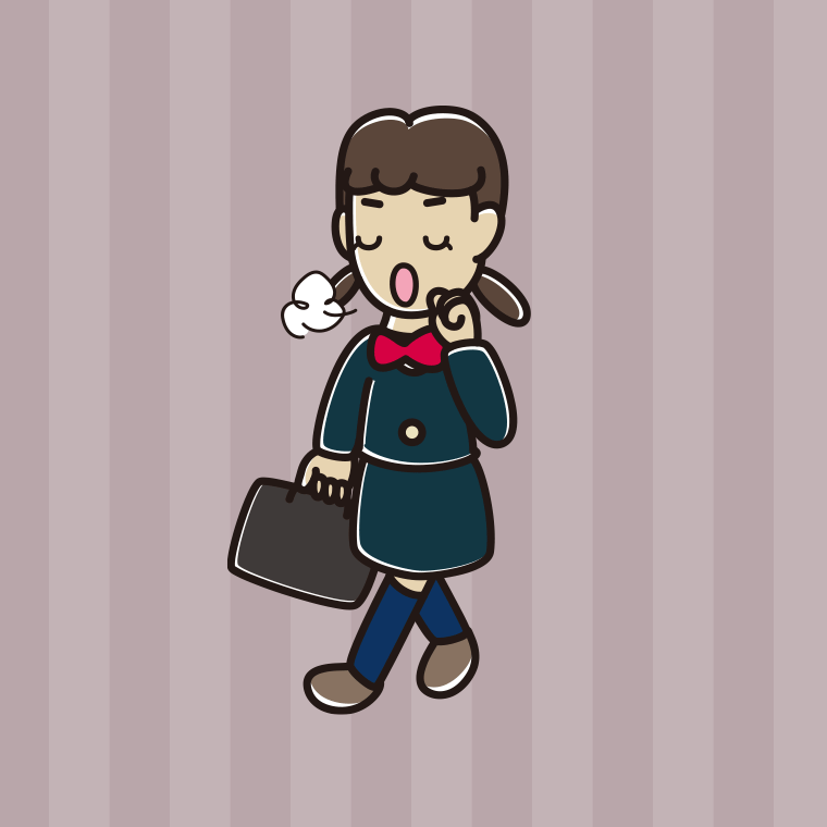 通学中に咳払いする女子中学生のイラスト【色、背景あり】PNG
