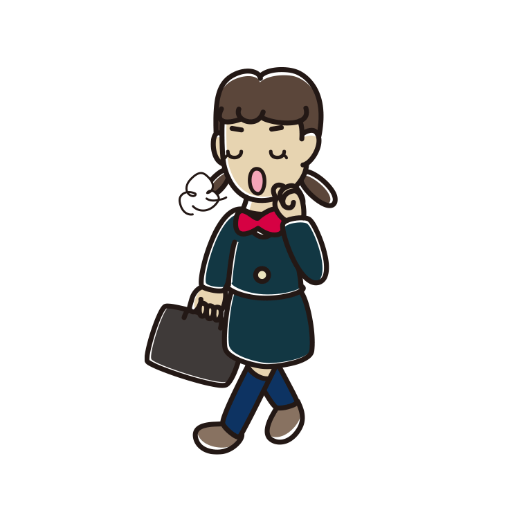 通学中に咳払いする女子中学生のイラスト【色あり、背景なし】透過PNG