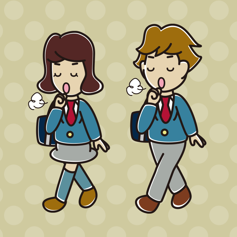 通学中に咳払いする高校生のイラスト【色、背景あり】PNG