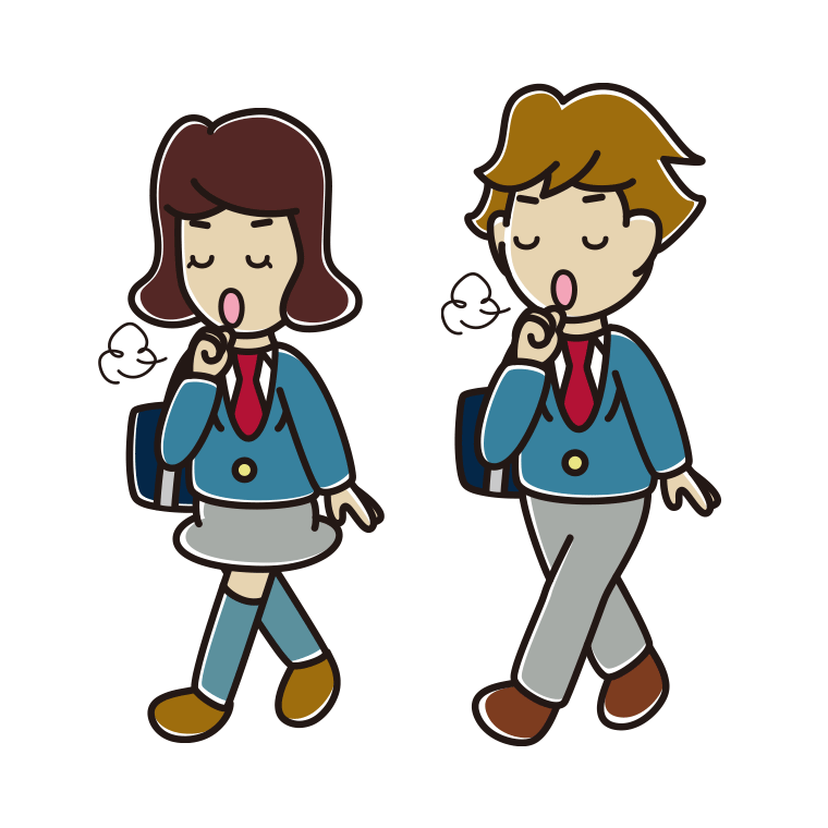 通学中に咳払いする高校生のイラスト【色あり、背景なし】透過PNG