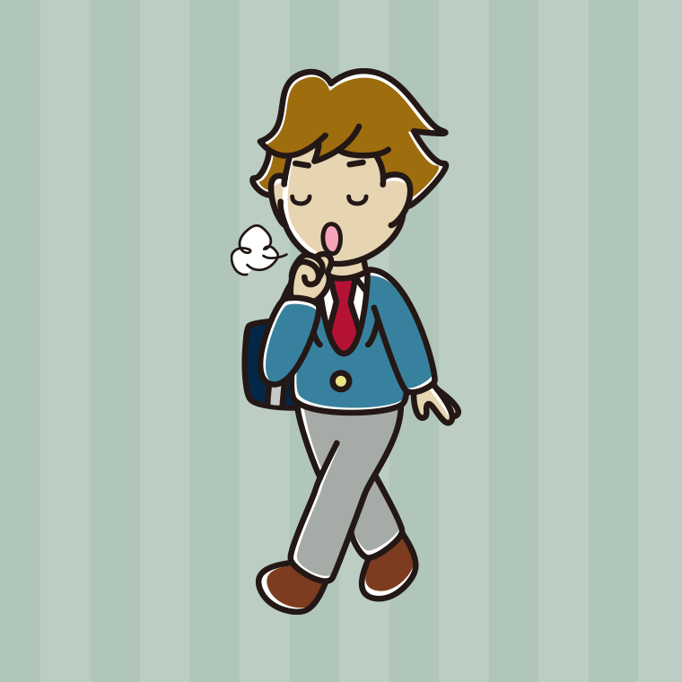 通学中に咳払いする男子高校生のイラスト【色、背景あり】PNG