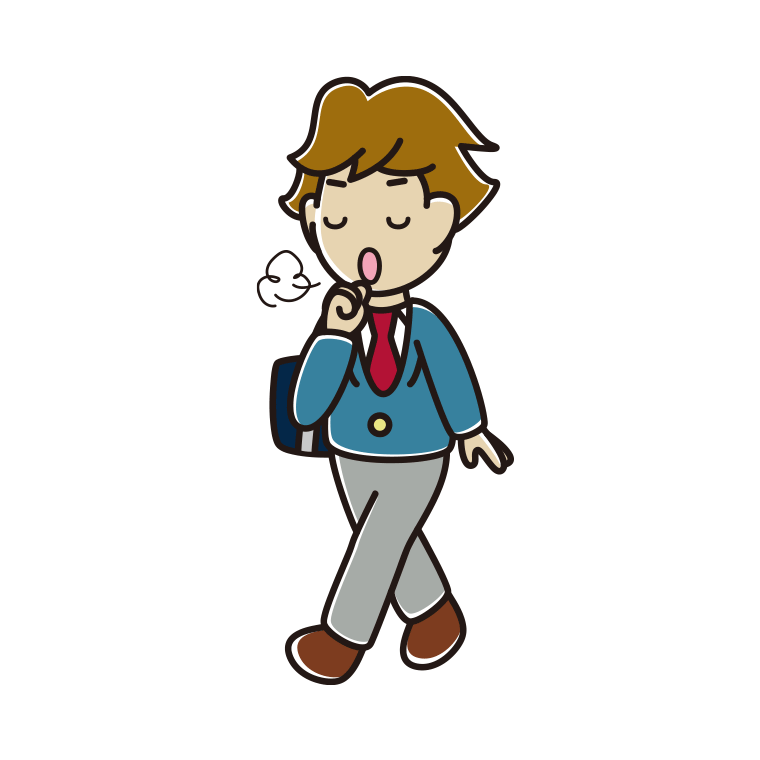 通学中に咳払いする男子高校生のイラスト【色あり、背景なし】透過PNG