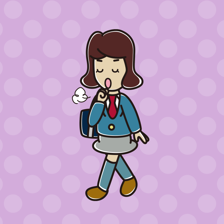 通学中に咳払いする女子高校生のイラスト【色、背景あり】PNG