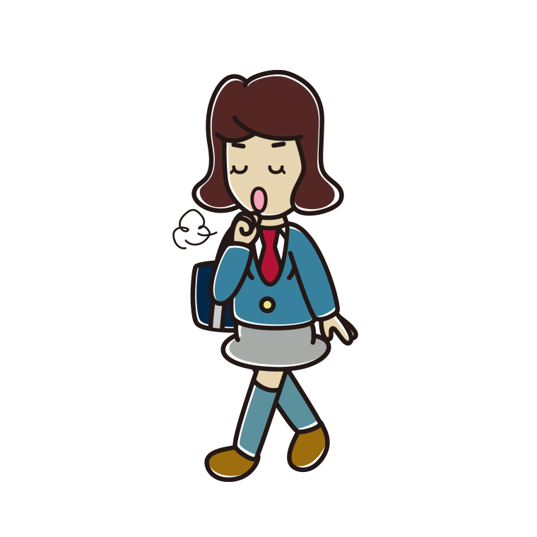 通学中に咳払いする女子高校生のイラスト【色あり、背景なし】透過PNG