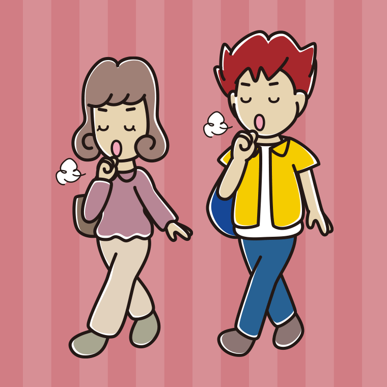 通学中に咳払いする大学生のイラスト【色、背景あり】PNG