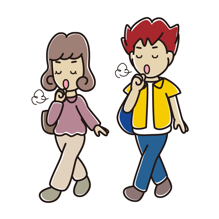 通学中に咳払いする大学生のイラスト【色あり、背景なし】透過PNG