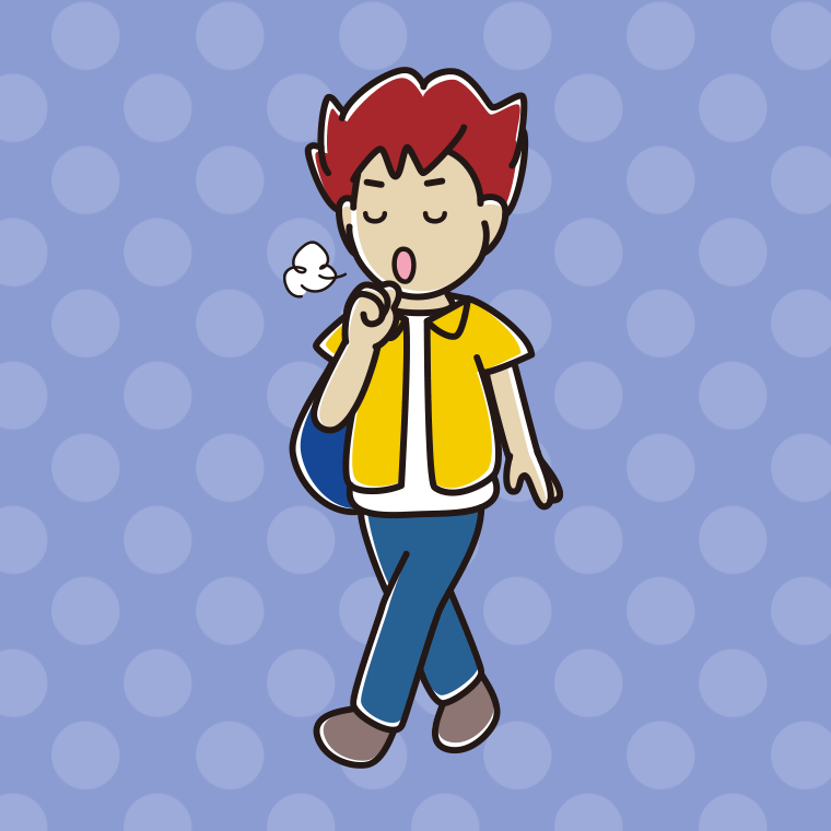 通学中に咳払いする男子大学生のイラスト【色、背景あり】PNG