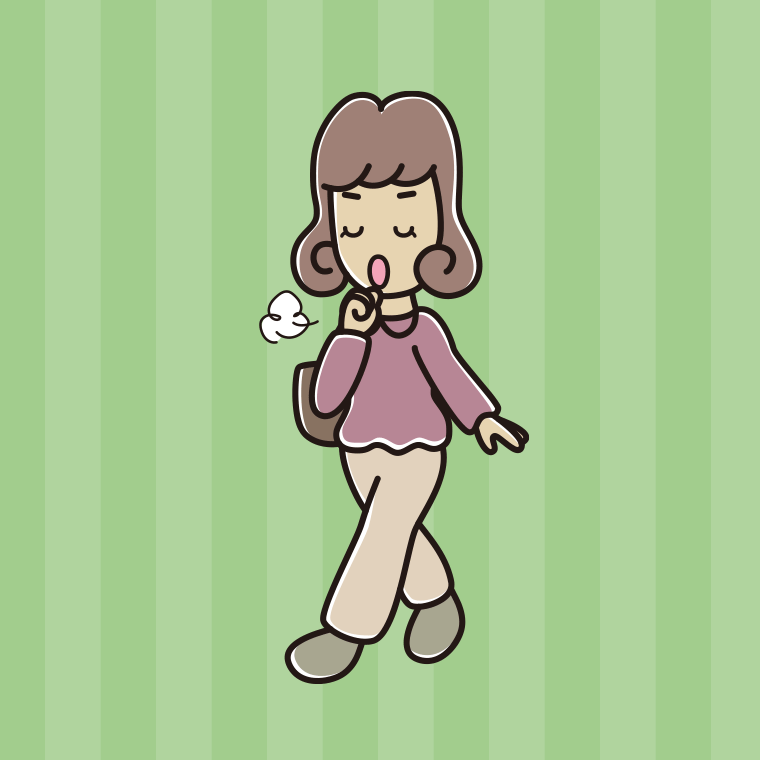 通学中に咳払いする女子大学生のイラスト【色、背景あり】PNG