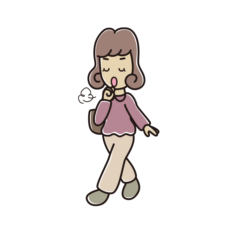 通学中に咳払いする女子大学生のイラスト【色あり、背景なし】透過PNG