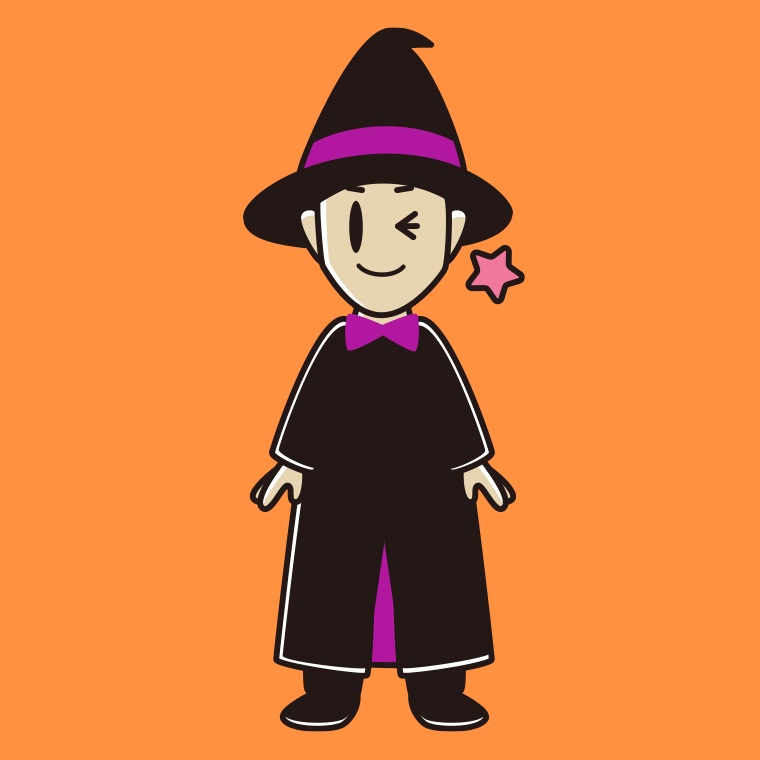 ウインクするハロウィンのコスプレ姿の男性のイラスト【色、背景あり】PNG