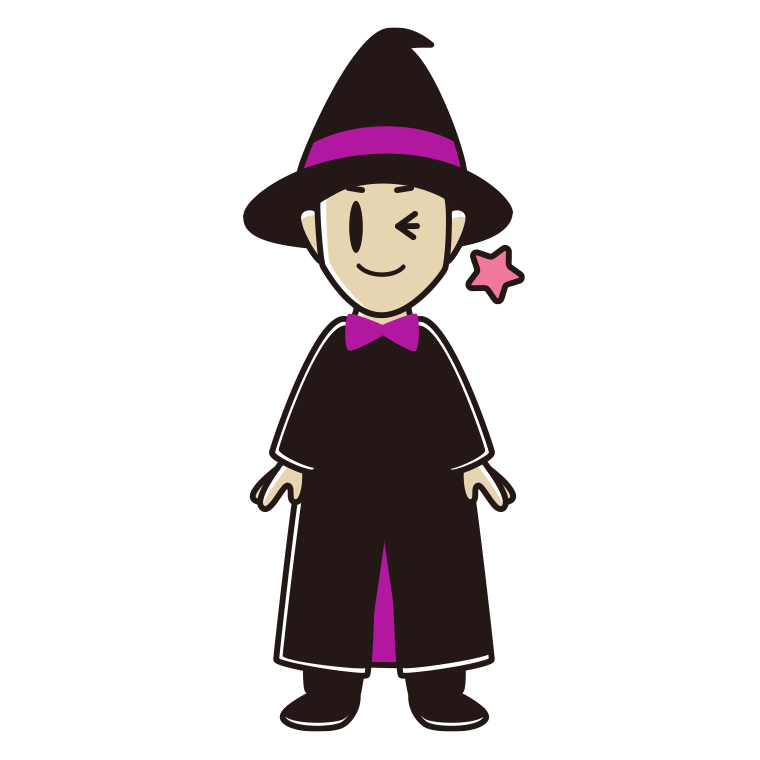 ウインクするハロウィンのコスプレ姿の男性のイラスト【色あり、背景なし】透過PNG