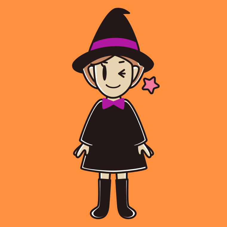 ウインクするハロウィンのコスプレ姿の女性のイラスト【色、背景あり】PNG