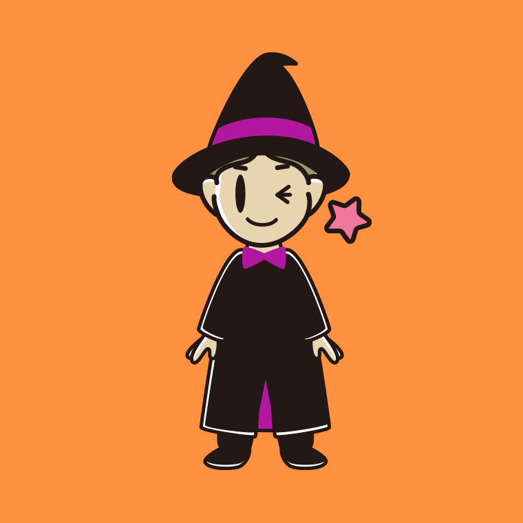 ウインクするハロウィンのコスプレ姿の小学生男子のイラスト【色、背景あり】PNG