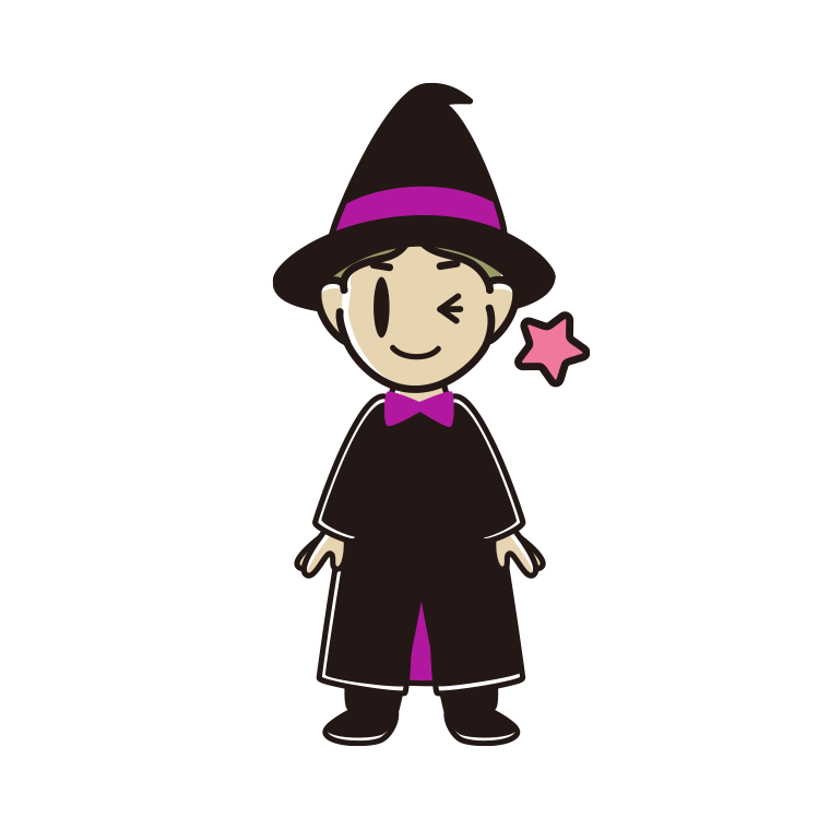 ウインクするハロウィンのコスプレ姿の小学生男子のイラスト【色あり、背景なし】透過PNG