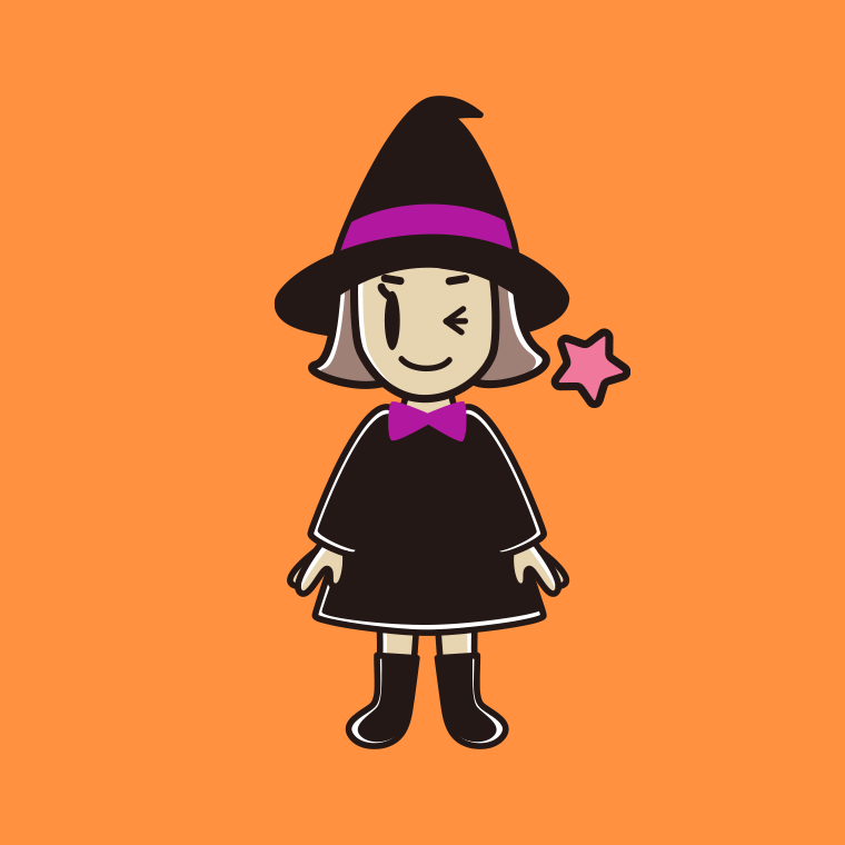 ウインクするハロウィンのコスプレ姿の小学生女子のイラスト【色、背景あり】PNG
