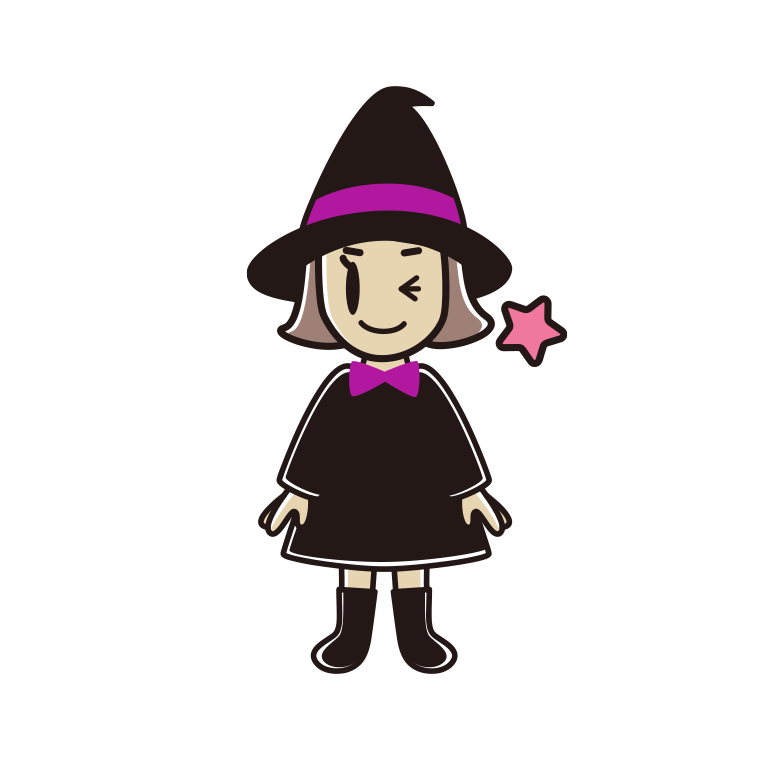 ウインクするハロウィンのコスプレ姿の小学生女子のイラスト【色あり、背景なし】透過PNG